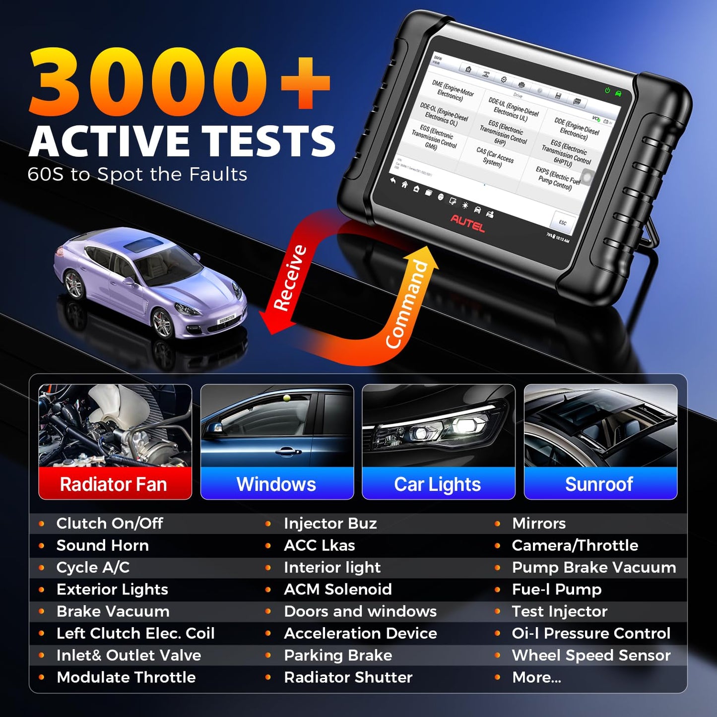 Autel Scanner MaxiCheck MX808S, 2026 US Ver of MaxiCOM MK808S MK808Z, Full Bidirectional Diagnostic Scan Tool as MK900 MX900 MK900BT MK808BT PRO, 3K+ Active Test, 28+ Service, OE All System, OS11, FCA