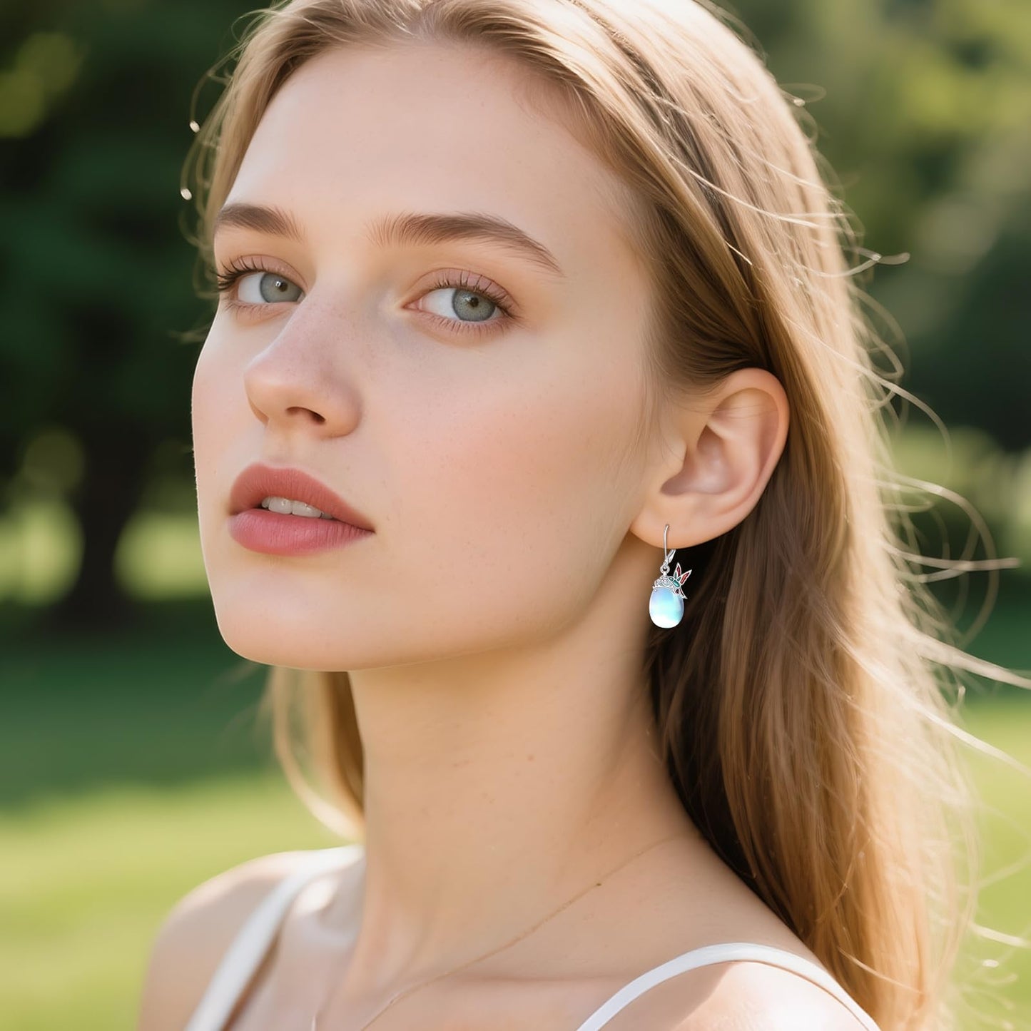 TIGER RIDER Hummingbird 925 Sterling Silver French Clasp Leverback Earrings Moonstone Pendant Jewelry Gift for Women