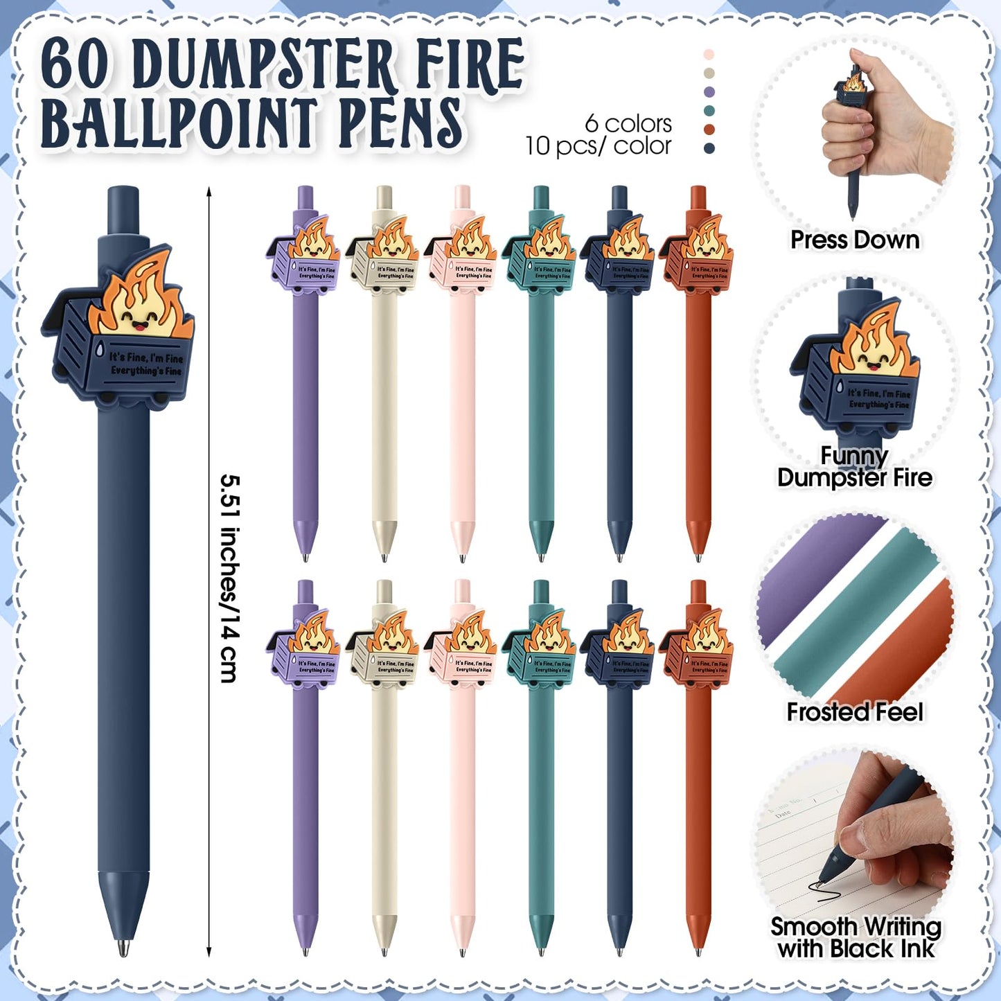Sayglossy 60 Sets Dumpster Fire Gifts Funny Teacher Appreciation Gifts Dumpster Fire Ballpoint Pens and Emotional Support Bookmark Bulk for Volunteer Coworker Employee Office Desk Accessories