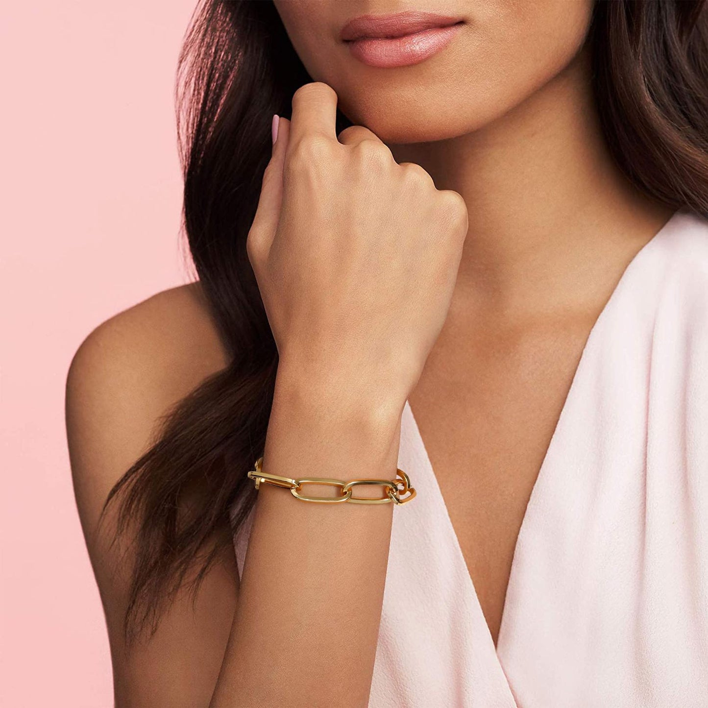 LANE WOODS Gold Bracelets for Women 14k Gold Plated Paperclip Bracelet Thick Large Link Chain for Women