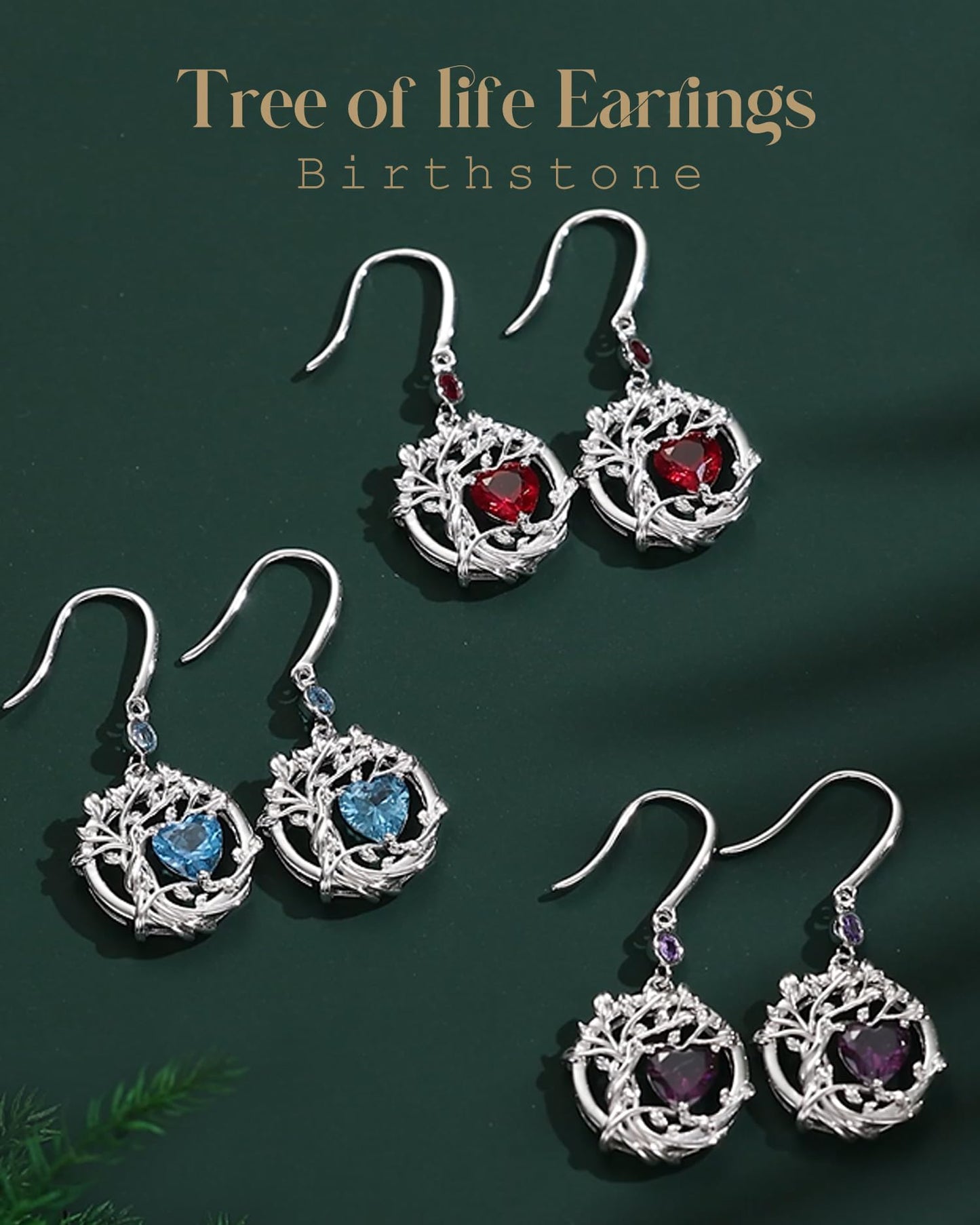 FANCIME Tree of Life Earrings 925 Sterling Silver Dainty Purple Amethyst Dangle Drop Gemstone Earring February Birthstone Fine Jewelry Birthday Mothers Day Gifts for Women Her