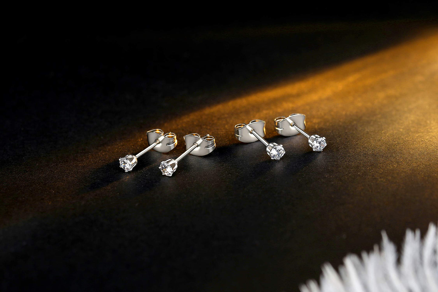 FOSIR Stud Earrings for Women, Stainless Steel 9 Pairs Cubic Zirconia Earrings Studs for Women, Hypoallergenic Earrings Set, 2mm 3mm 4mm