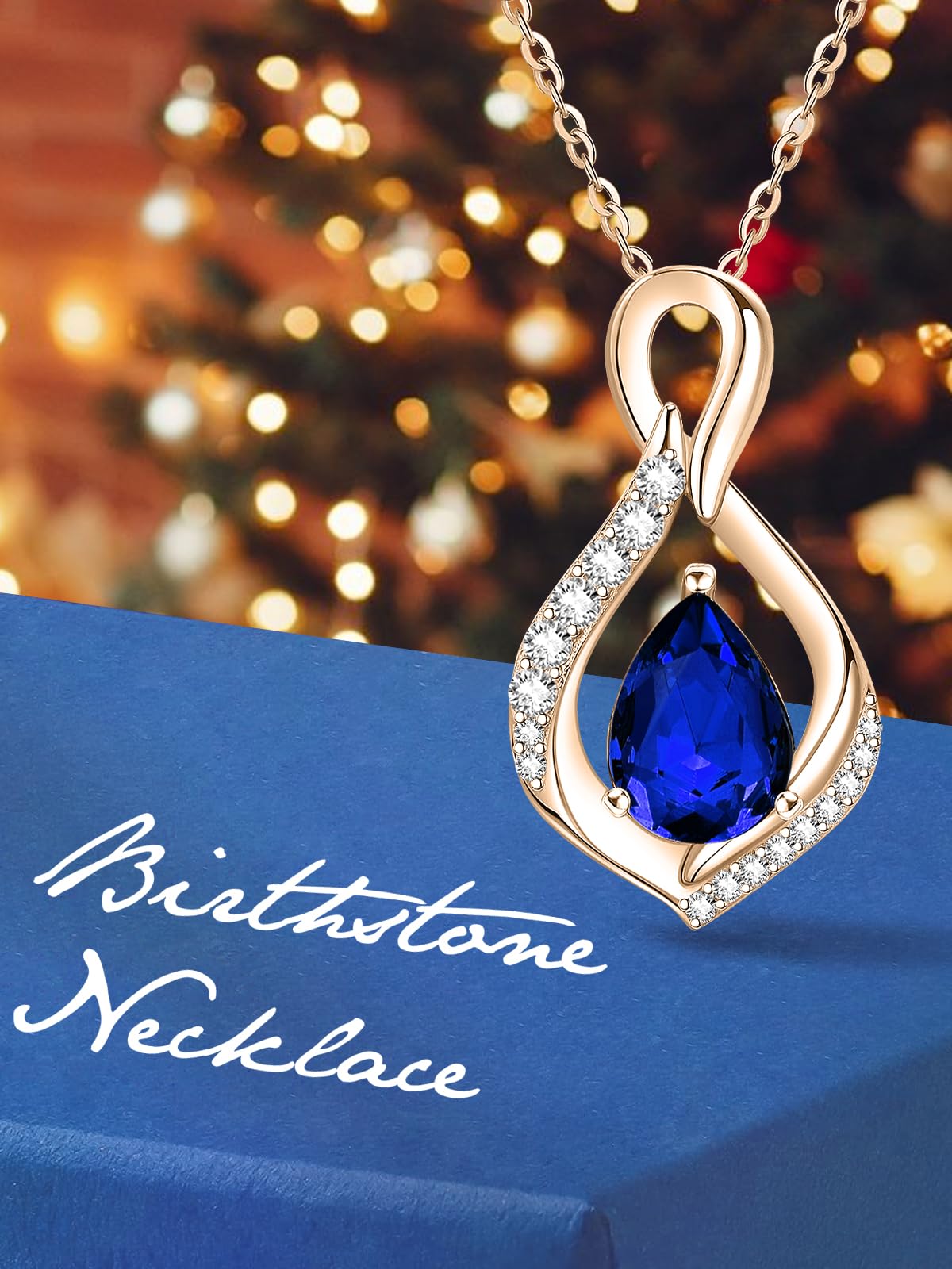 JIYVY32 Sapphire Infinity Necklace for Women September Birthstone Necklaces Rose Gold Plating Anniversary Birthday Gifts for Wife Her Mom Girlfriend Birthstone Jewelry Gifts for Women