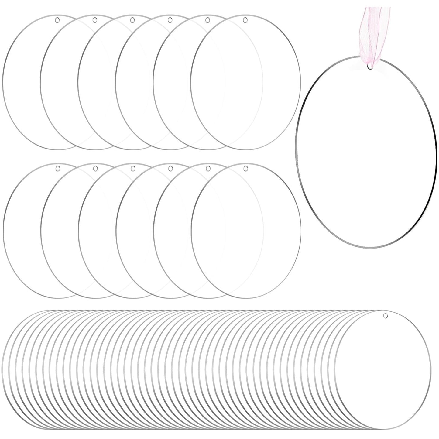 Mezchi 100 Pcs 4 Inch Round Acrylic Blanks Ornament, Clear Disc Circle with Holes, Acrylic Keychain Blanks for DIY Projects, Vinyl, Christmas Decor, Engraving, Painting, Monthly Milestones