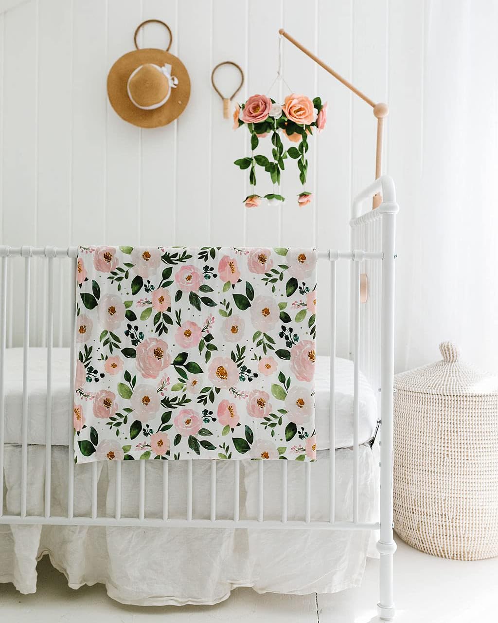 Baby Crib Mobile – Wooden Hanging Nursery Baby Mobile for Crib, Handmade Floral Nursery Decor for Girls, Perfect Shower Gift (Felt Rose) Also Fits Bassinets, Sorrel + Fern