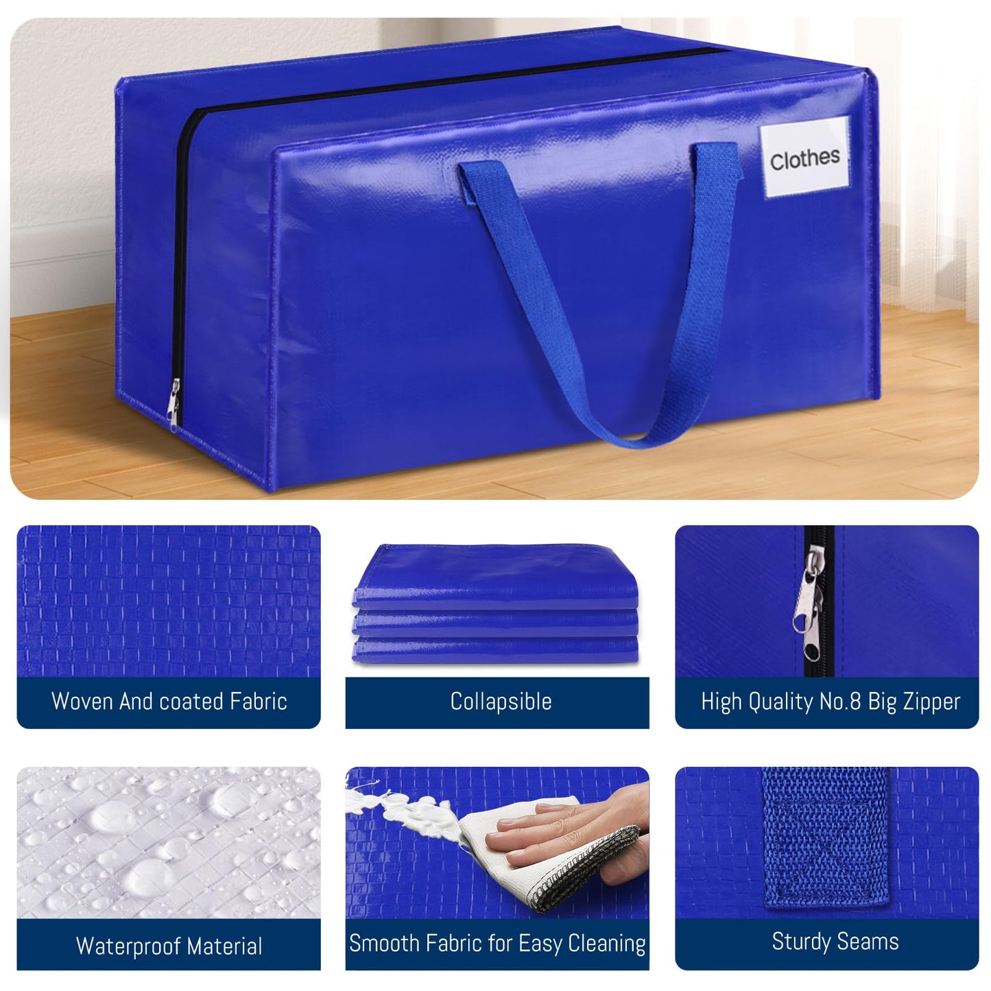 BlissTotes Moving Bags, Heavy Duty Moving Supplies & Storage Bags, Extra Large Packing Bags, Boxes with Tag Pockets, Collapsible Fold Flat Storage Totes, Alternative to Box and Bin, 93L, 6 Packs