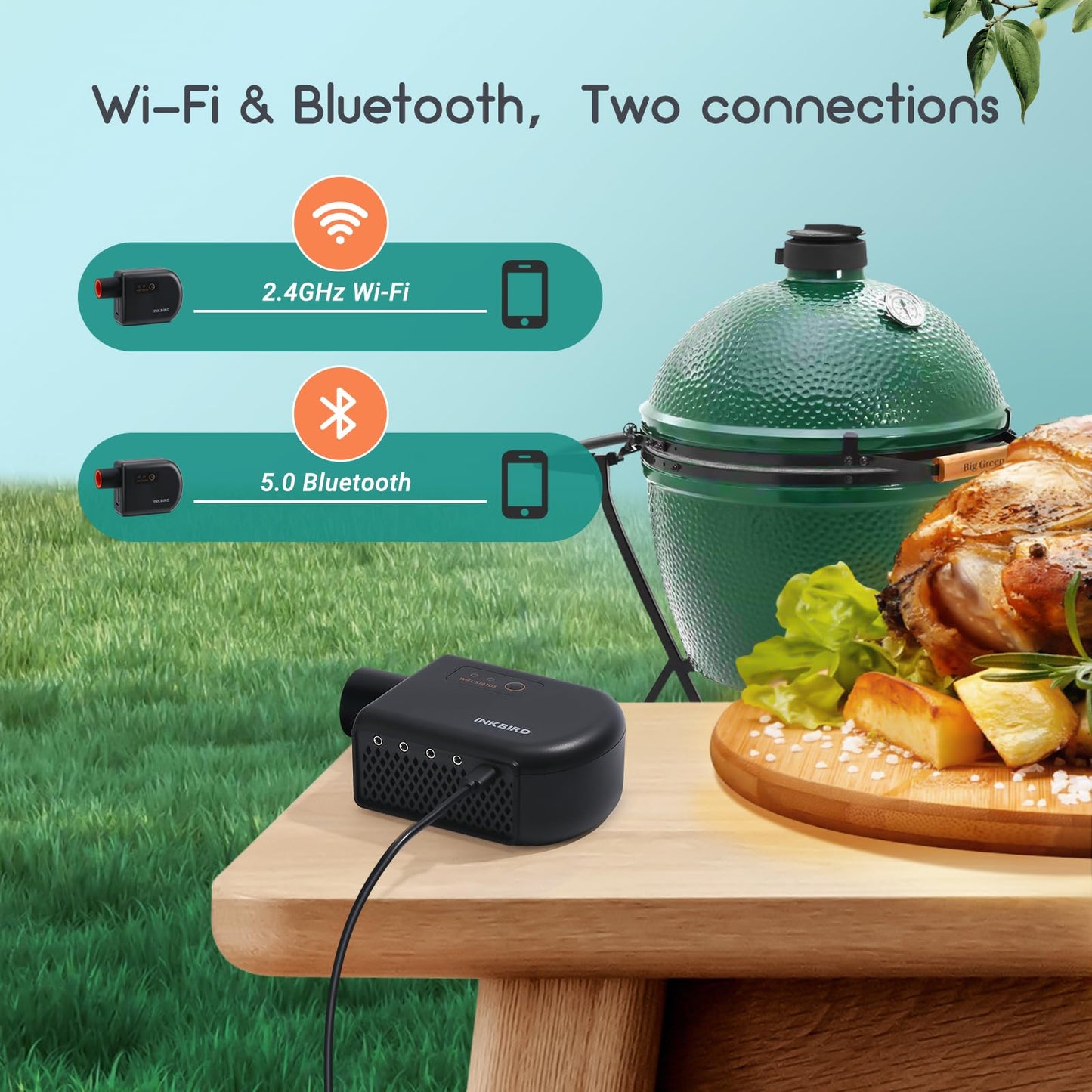 Wi-Fi & Bluetooth BBQ Smoker Temperature Controller with Automatic Smoker Fan, INKBIRD ISC-027BW Grill Thermometer with 4 Probes for Big Green Egg, Kamado Joe, Primo, Vision Grill, Akorn Kamado, Weber