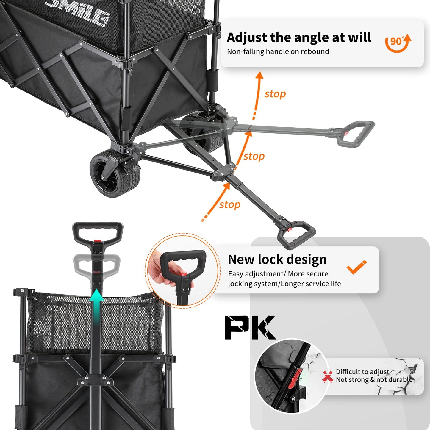 EchoSmile Collapsible Folding Wagon Cart with Mesh Fabric - 480lbs Capacity 2-in-1 Heavy Duty Utility Wagon for Camping, Beach, Grocery &Shopping