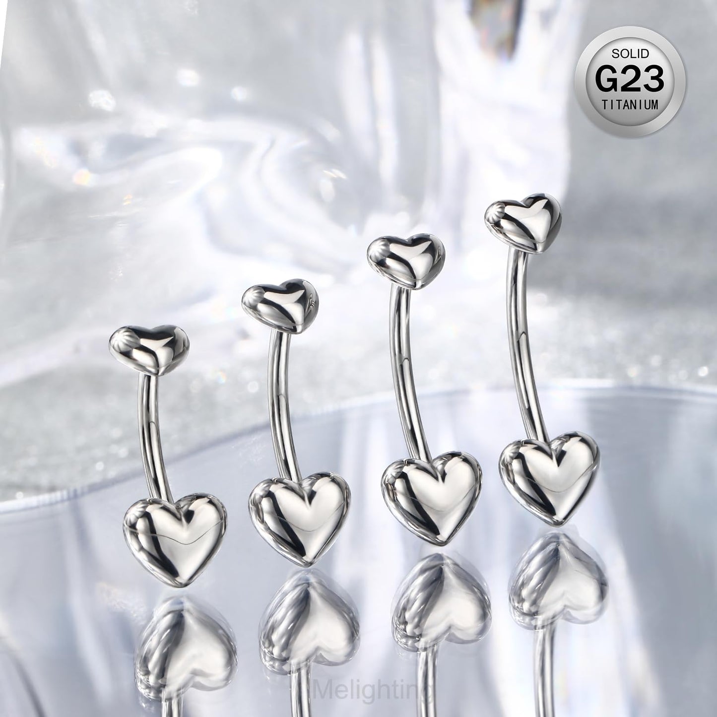 Melighting Titanium Belly Button Ring 14G Heart Belly Ring Internally Threaded G23 Titanium Navel Piercing Hoop Navel Barbell Body Piercing Jewelry 12 mm