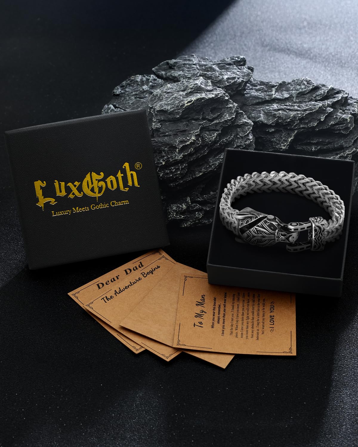 LuxGoth Stainless Steel Wolf Head Heavy Cuban Link Chain Bracelet Gothic Punk Rock Biker Vintage Norse Viking Wolf Franco Link Curb Bracelet Jewelry for Men Silver GTS-B1B45034