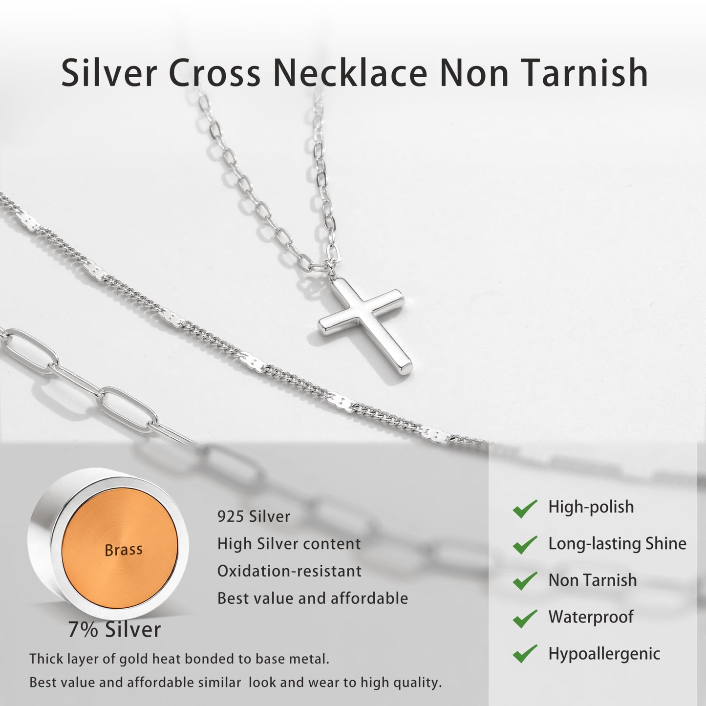 Layered Silver Cross Necklaces for Women, Silver Plated Dainty Stackable Choker Paperclip Necklaces for Women,Trendy Layering Cross Pendant Thin Dot Chain Necklace Set Jewelry Gifts for Women