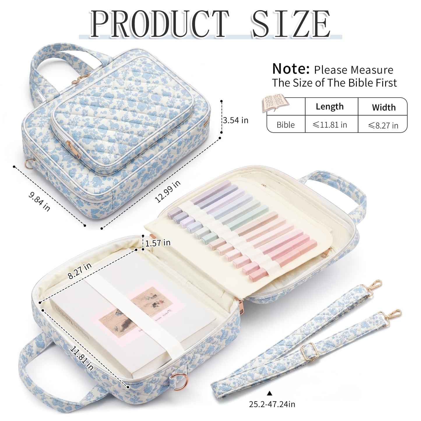 Bible Bag for Women, Large Bible Cover Case with Study Supplies,Girls Carrying Case with Highlighters, Pens, Bible Tabs, Sticky Notes, Christian Gifts for Girls, Mom, Easter Mothers Day Religious Gift