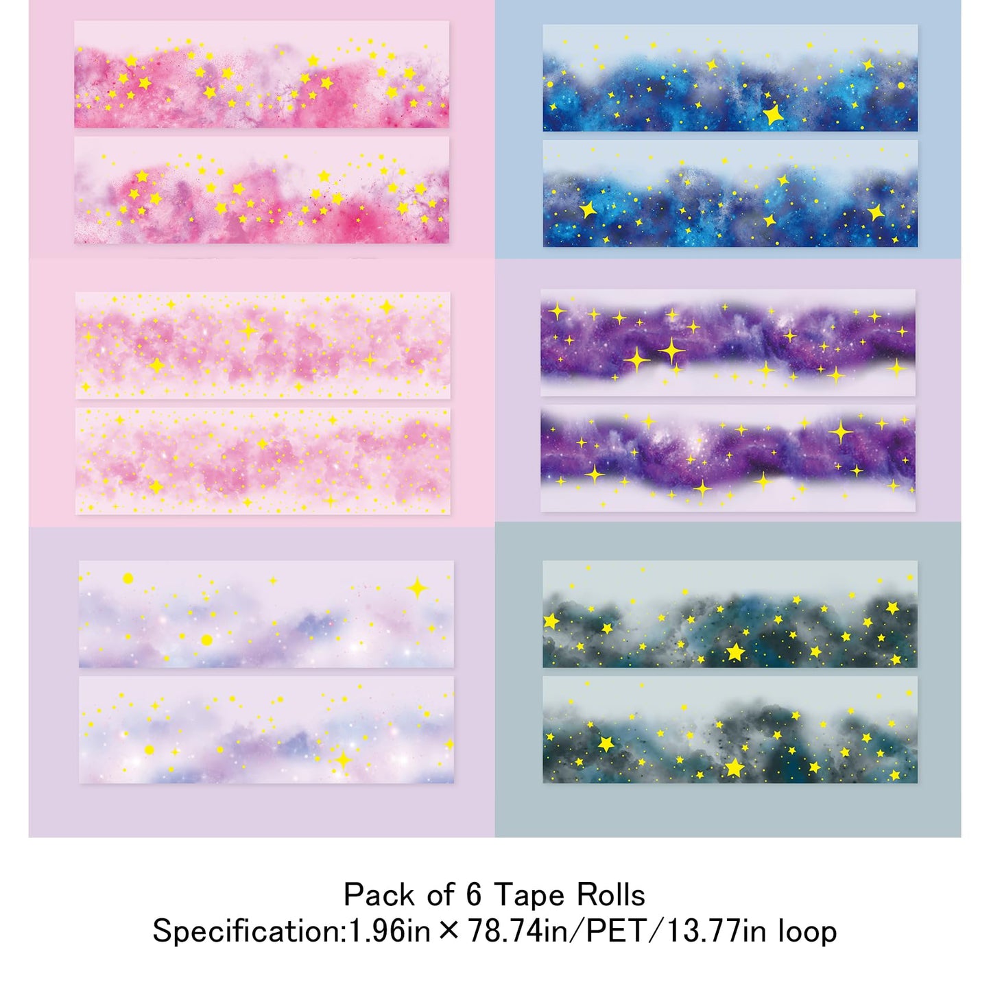 Frekyar Star PET Tape Stickers for Scrapbooking Supplies,6 Rolls of Holographic Starry Sky Themed Decorative Tape Stickers for Journaling, Junk Journal Supplies, DIY Crafts(Ripple)