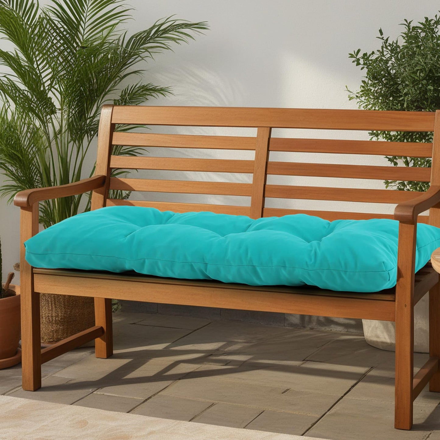 PRIMEPATIO Outdoor Bench Cushion Waterproof, Tufted Bench Seat Cushion 40 x 15 Inch, Patio Wicker Indoor Seat Pads for Outside Garden Patio Balcony, Blue