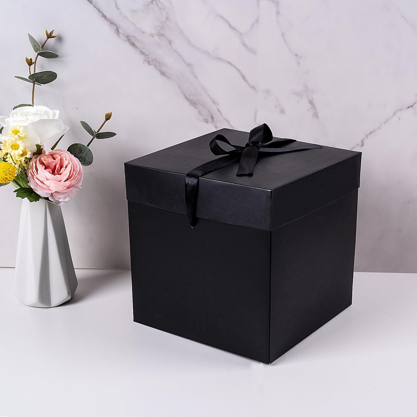 Elephant-package Medium Gift Box with Lids, Ribbon and Paper Filler, for Men Women Birthdays, Father's Day, Bridal Showers, Weddings, Baby Showers - Collapsible, 8.7", 1 Pack, Black