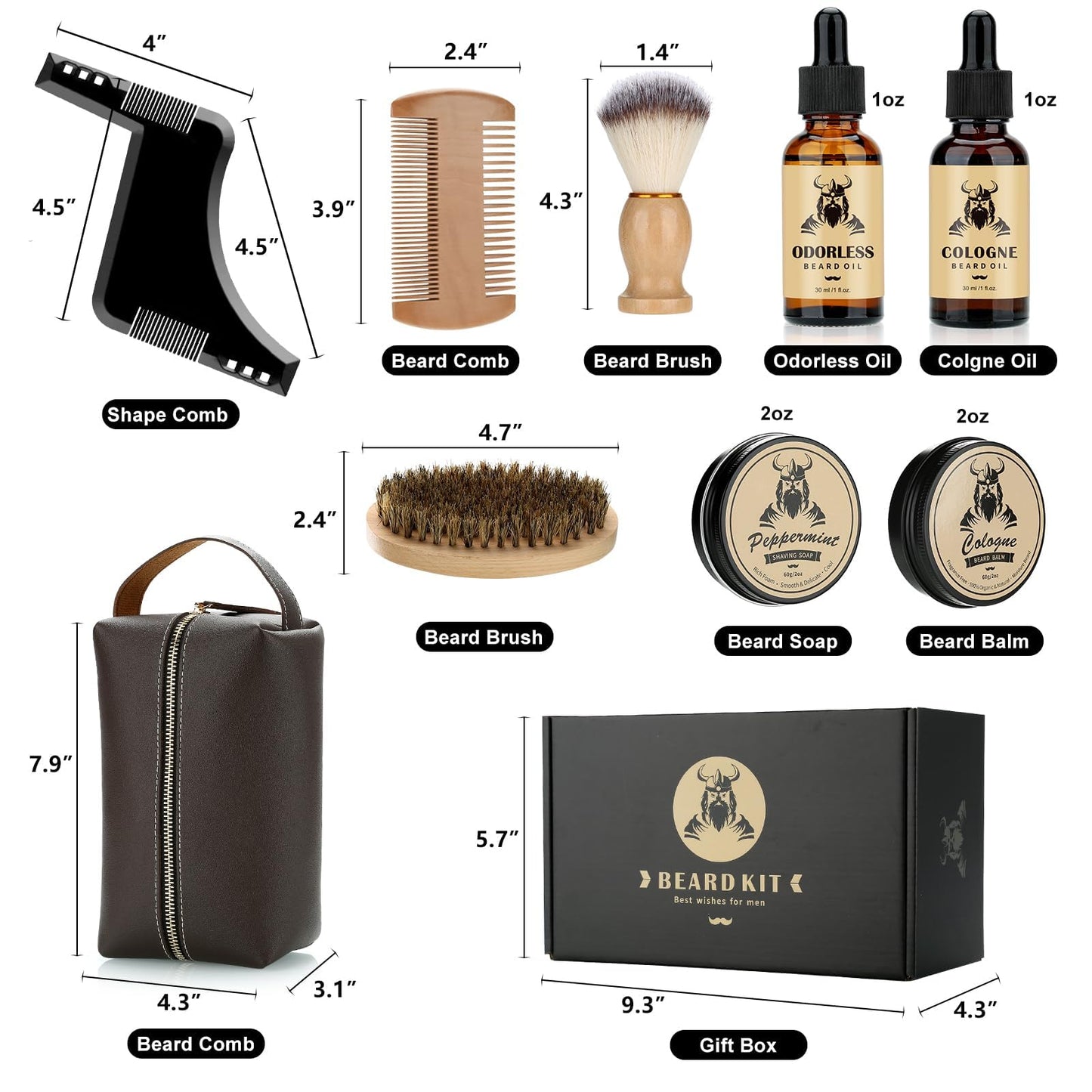 Beard Kit Gifts for Men, 9 Pcs Ultimate Beard Grooming Club Set w/2 Beard Oils, Shaving Soap, Balm, Brush, Comb&Storage Bag, Unique Gifts for Dad Husband Boyfriend Him, Father's Day Birthday Gifts Men