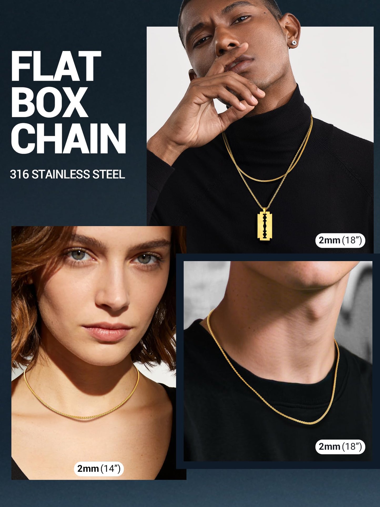 PROSTEEL Mens Gold Chain Gold Necklace Stainless Steel Gold Rapper Chain Aesthetic Jewelry 22inch