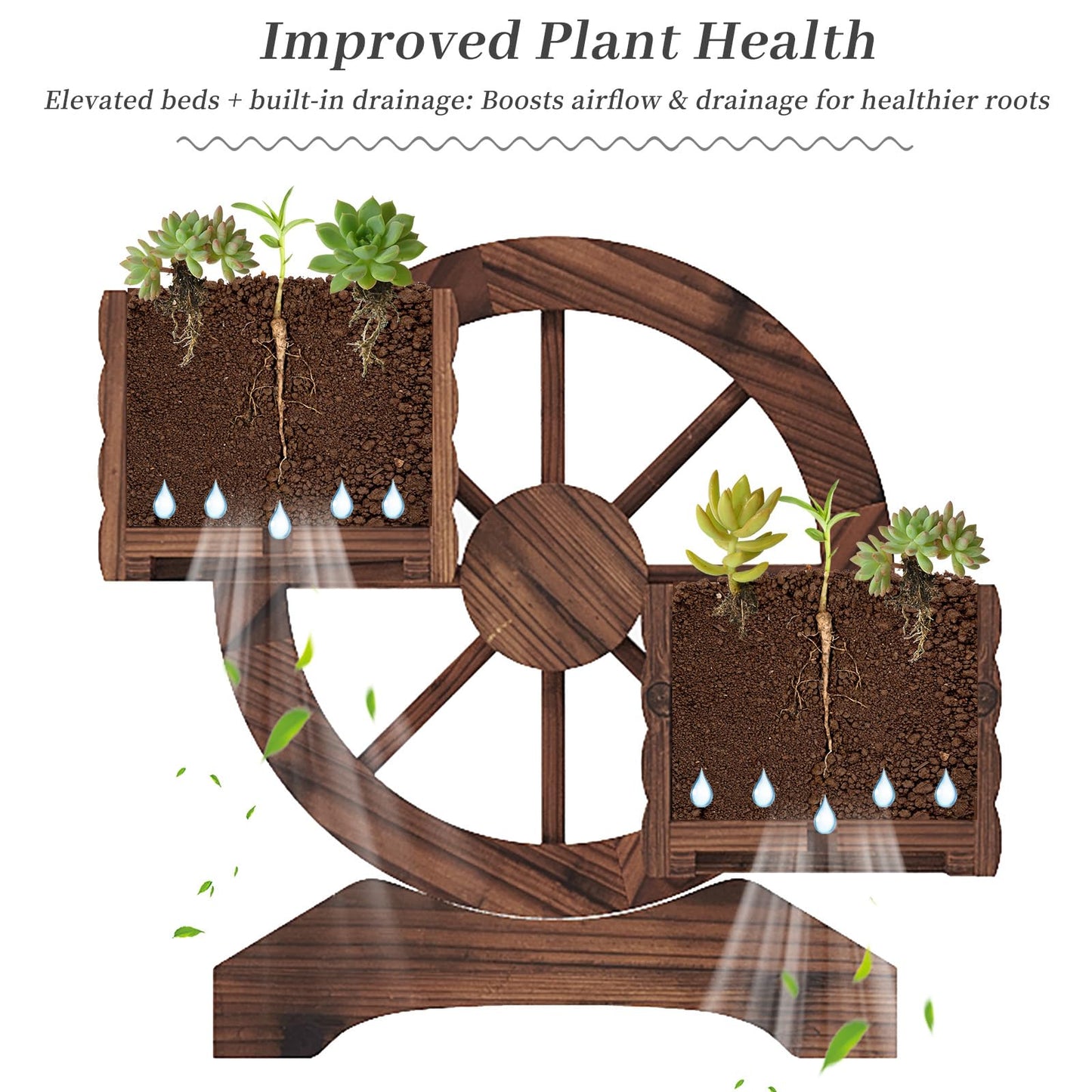 Kitsanery Wooden Planter Box,Planters for Outdoor Plants, Flower Cart for Patio Garden Balcony, Backyard Decor Garden Planters with Wheels for Flowers,Vegetables (Carbonised Colour (Dark Brown))