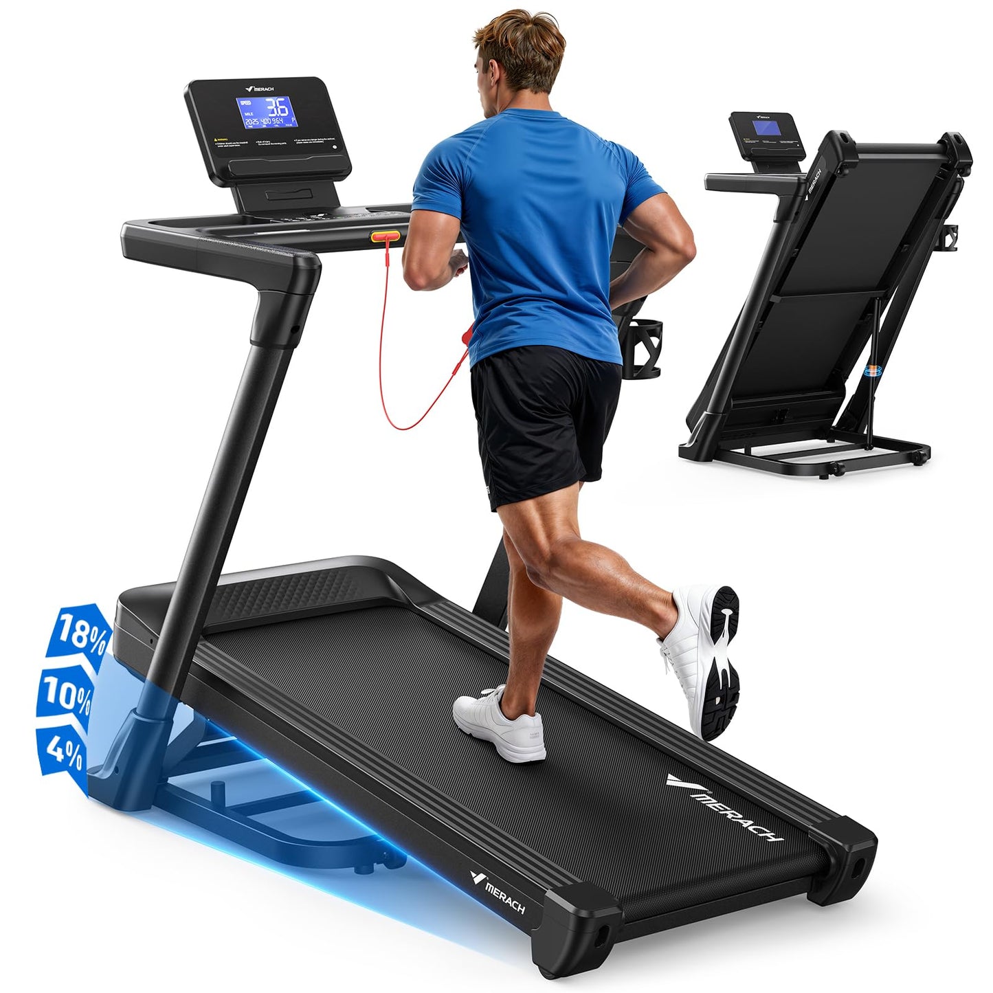 MERACH Treadmill with 15/18% Auto Incline, 55"/47"x18"/19" Wide Belt Treadmills, 0.5-8.7MPH/10MPH 3.5HP Brushless Incline Treadmill for Home, 350LBS Foldable Treadmills with Screen & APP & Heart Rate