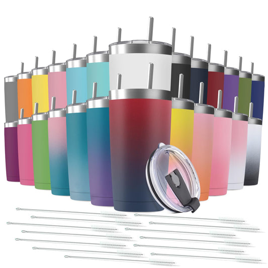 Deitybless 25 pack 20 oz Stainless Steel Insulated Tumbler with Straw and Lid, Double Wall Travel Coffee Mug Vacuum Insulated Bulk Tumbler, Suitable for Vehicle Cup Holders Assorted Colors