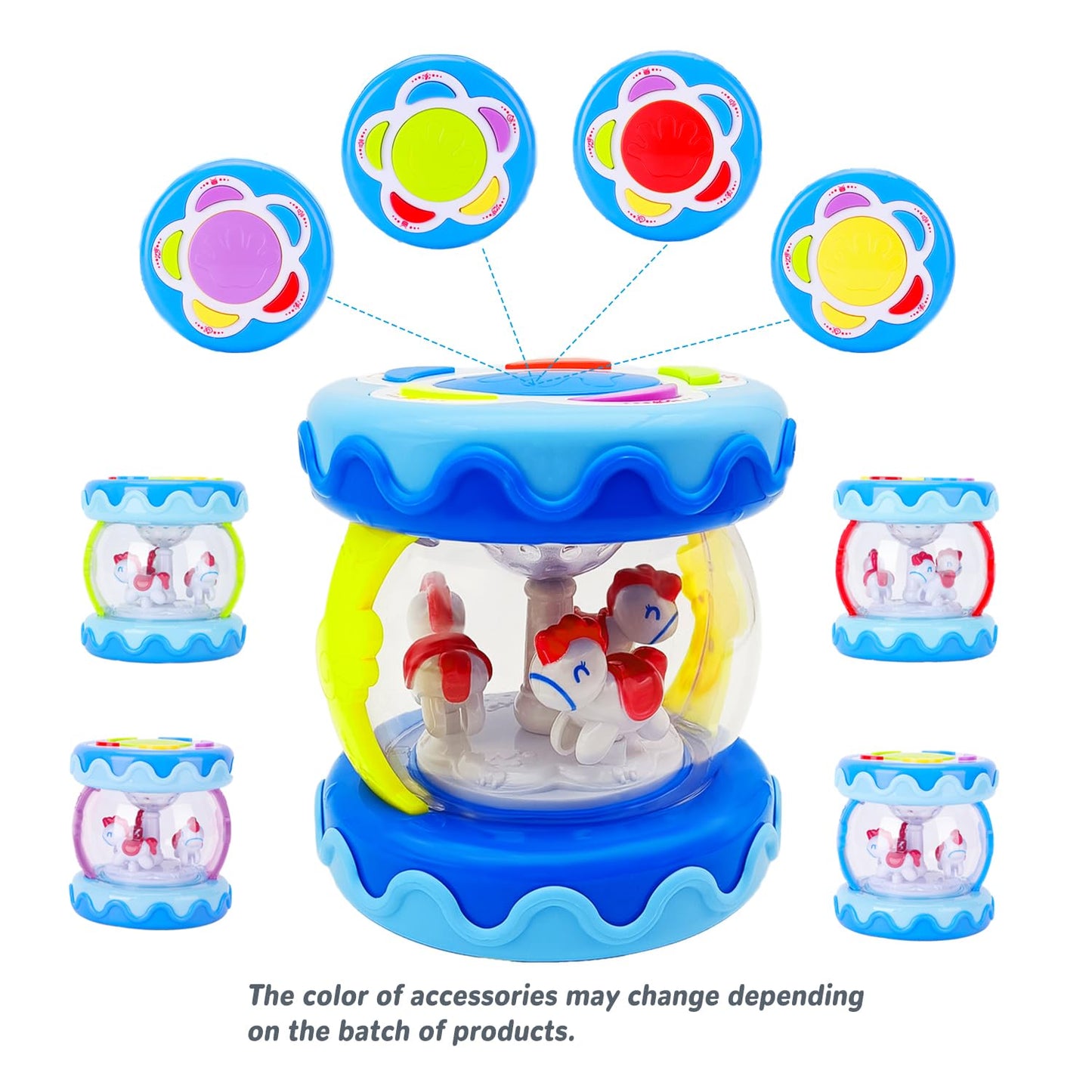 LDRYWW Baby Girl Toys Hand Drum Baby Rotating Musical Light Up Sensory Activity Crawling Toys 2 3+ Year Old Infant Girls Toy Gifts (Blue)