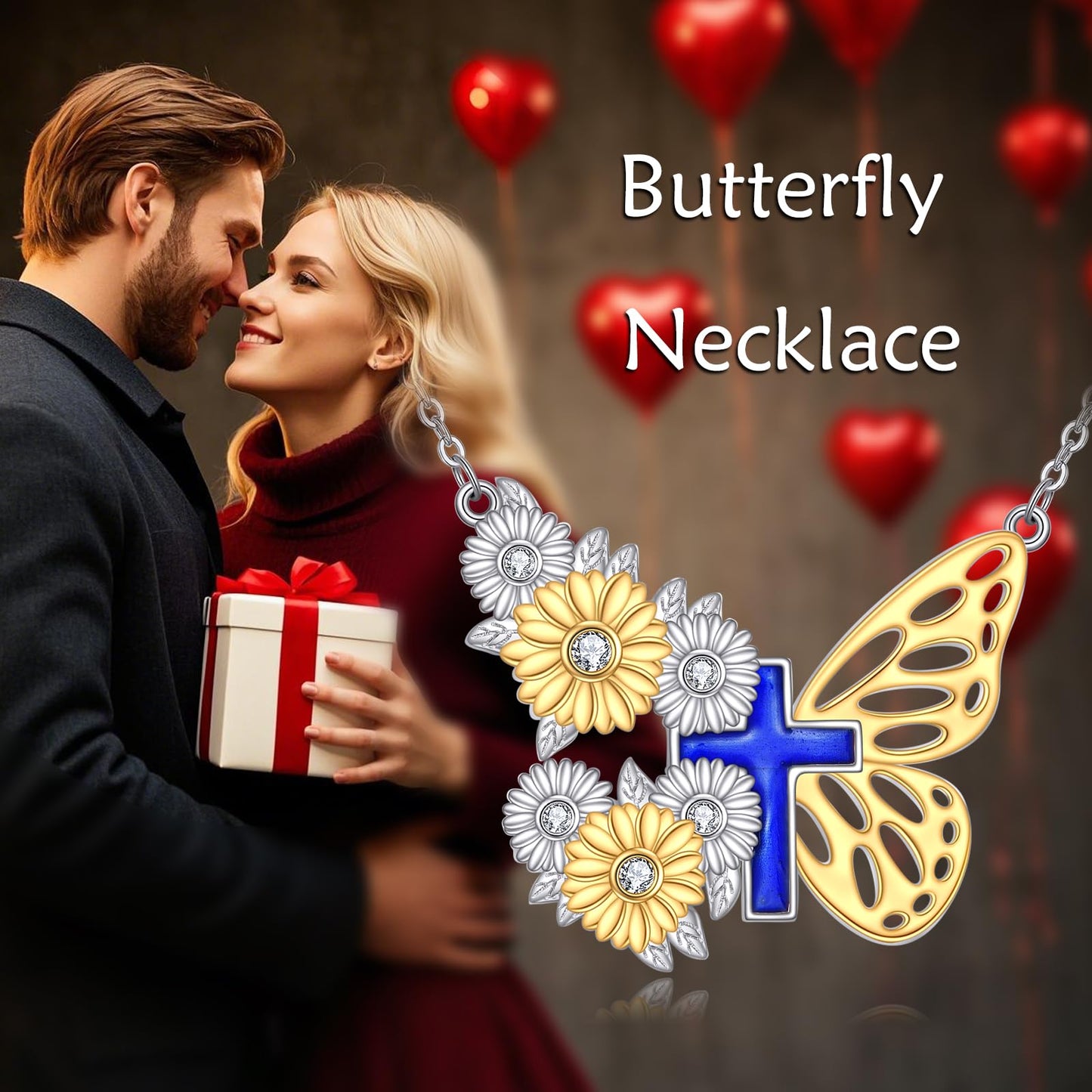 YFN Butterfly Cross Necklace Sterling Silver Sunflower Cross Pendant Necklace Christian Jewelry for Women Catholic Gifts for Women
