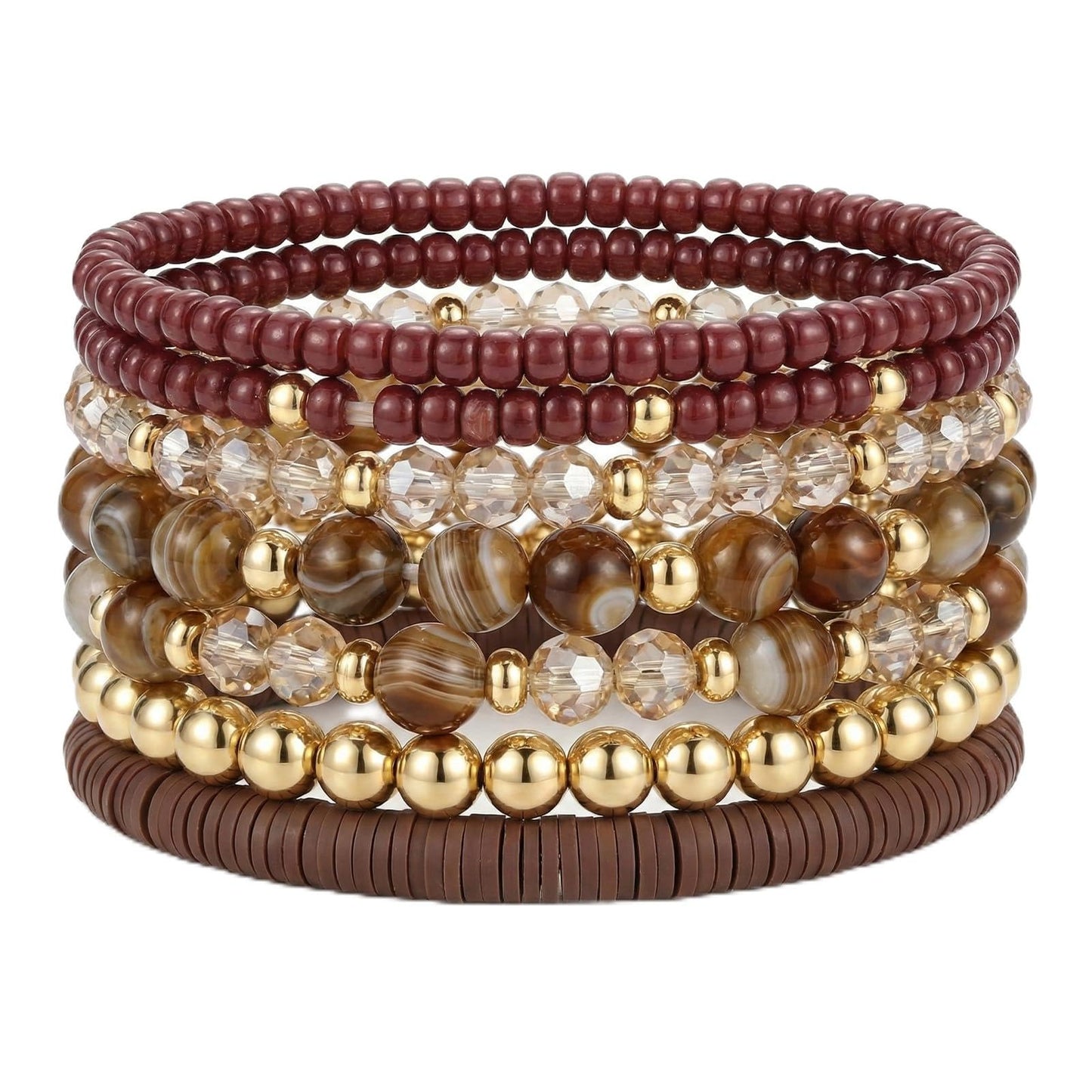 Ysenchan 7 Pcs Gold Beaded Bracelets for Women Trendy, 14K Gold Plated Stackable Stretch Bracelets Set, Adjustable Elastic Gold Bead Strand Jewelry, Hypoallergenic Gift for Women