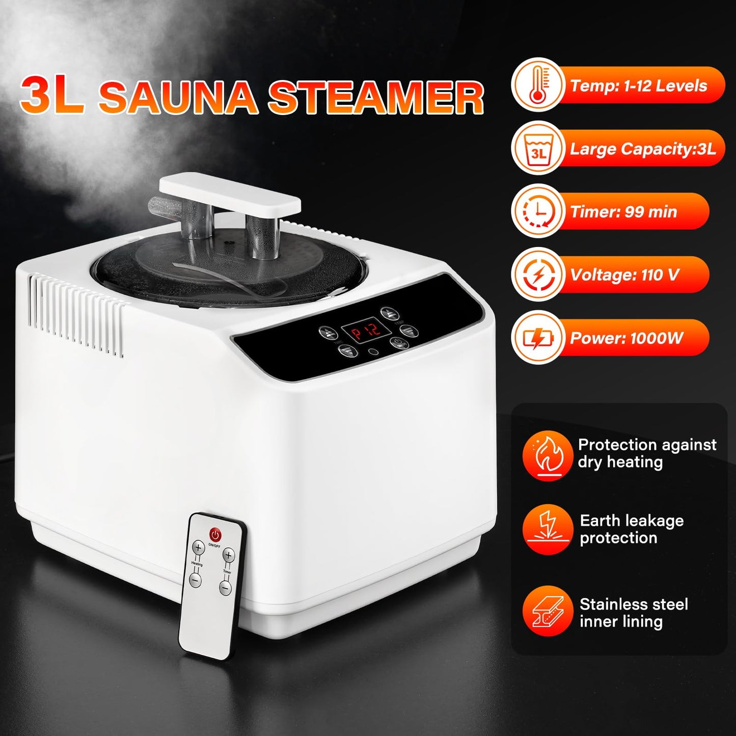 X-Vcak Upgraded Portable Sauna, Steam Sauna for Home with Steamer, Remote Control, Folding Chair, 9 Levels, 2.6’ x 2.6’ x 5.9’