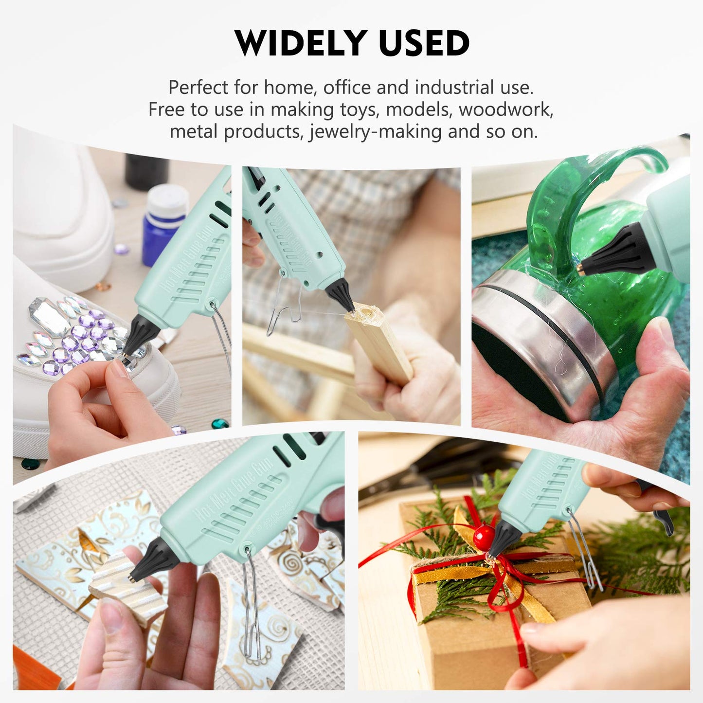 Magicfly 60/100W Hot Glue Gun Full Size with 30 Pcs Hot Glue Sticks (0.43 X 5.9 inch), Dual Power High Temp Melt Glue Gun Kit with Finger Caps, Mat for Arts Craft, Household, Green