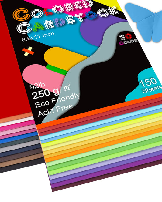 Colored Cardstock 150 sheets, 8.5” x 11” Cardstock Paper - 30 Assorted Colors, 250 GSM Colorful Card Stock Printer Paper Scrapbooking Supplies for Diy Crafts, Scrapbooking, Card Making