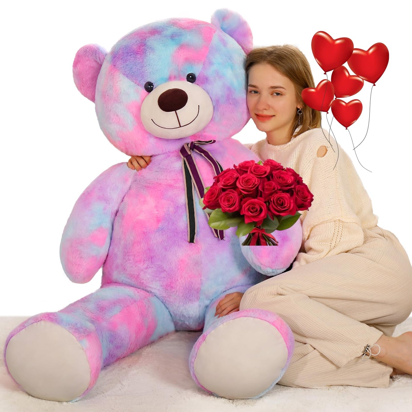 Tezituor Big Teddy Bear,Giant Rainbow Purple Teddy Bear Stuffed Animal,59 Inches Soft Plush Bear Toys,Girlfriend Baby Shower Life Size Bears Gifts for Valentines,Christmas,Birthday 5 Feet