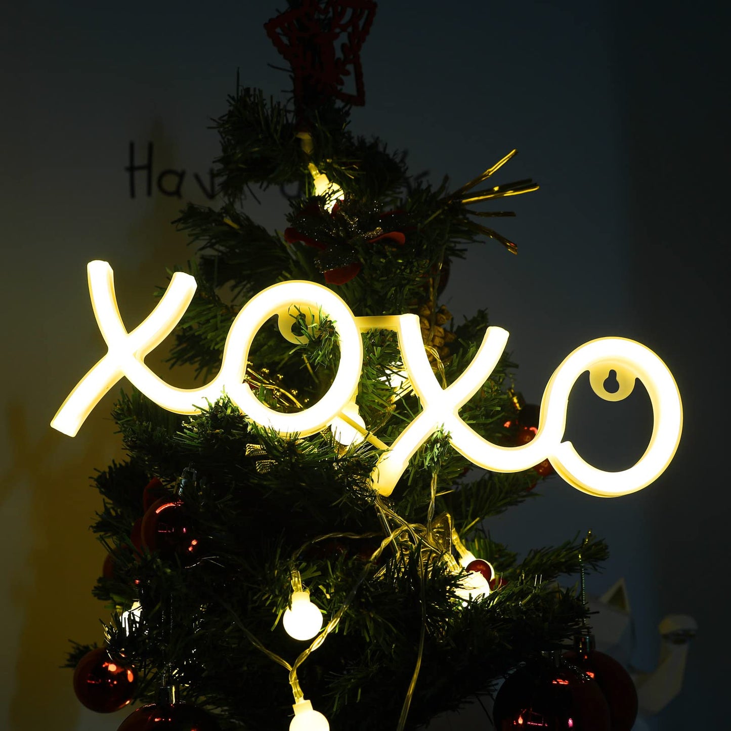 ENUOLI LED Neon Signs,11.8"x3.9" Sign Light USB/Battery Operated Wall Hanging Sign Lover Hug Wall Art for Bedroom,Kids Room,Valentine's Gift,Home Decor,6.56ft Cord - XOXO- Warm White