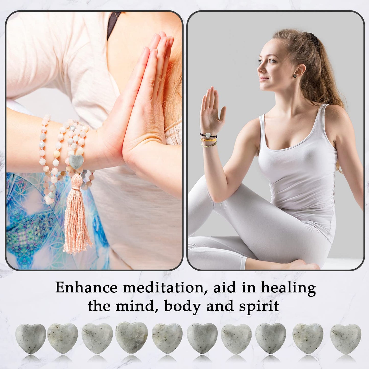 Gerrii 50 Pcs Heart Healing Stone Bulk Quartz Heart Inspirational Stones Gift for Women Love Pocket Polished Natural Energy Balancing Meditation 0.8 Inch(Black Labradorite)