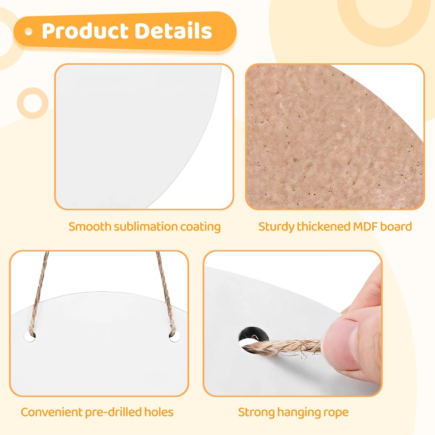 10 Pcs Sublimation Door Hanger Blanks - 12 Inch Round Unfinished MDF Wood Sign Blanks for Heat Press, White Wall Hanging Ornaments with Rope for DIY Decoration
