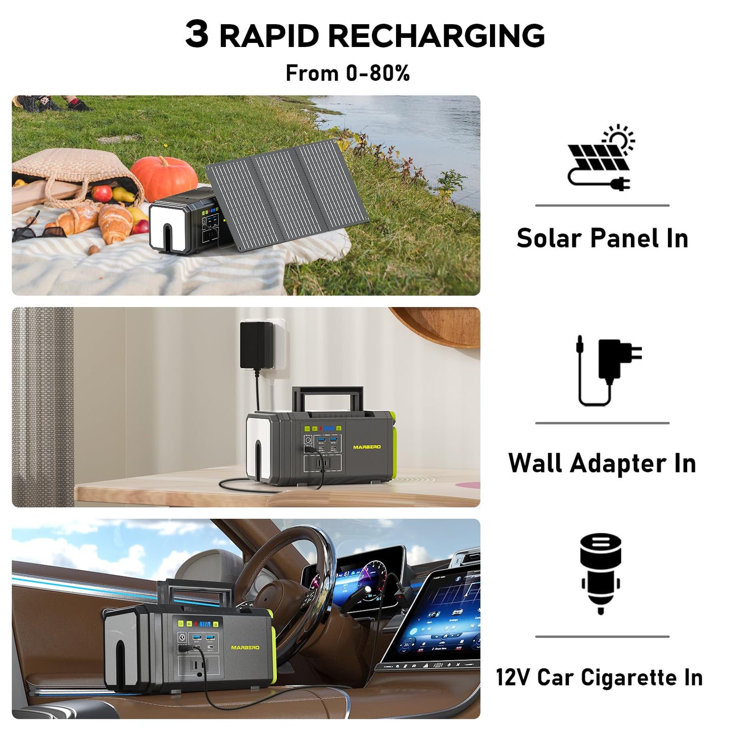 MARBERO 118Wh Solar Generator with Telescopic Camping Lights 32000mAh 160W Max Portable Power Station with Solar Panel Included 30W AC Outlet USB DC Output for Camping Hiking Emergency