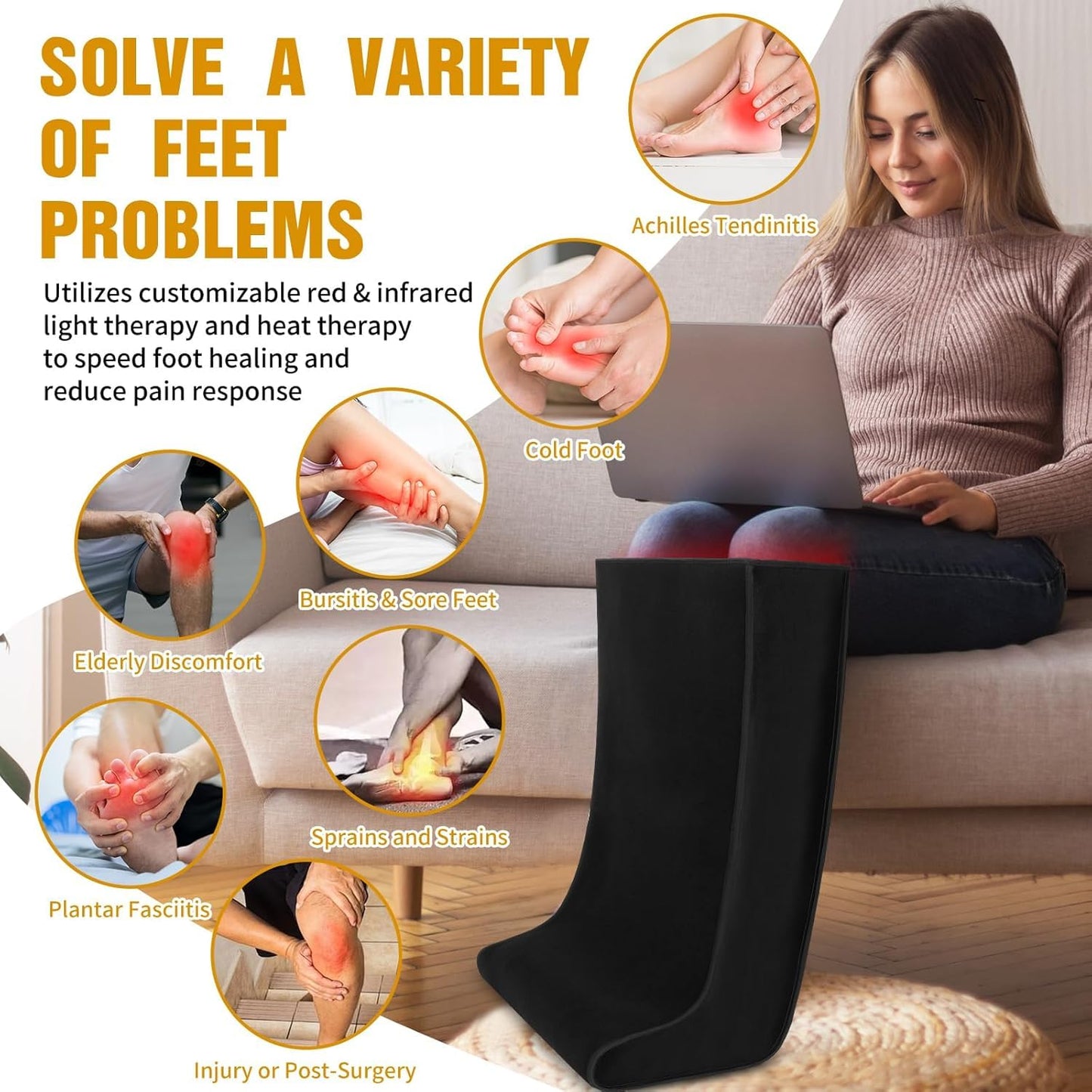 Red-Light-Therapy-for-Feet,Red Light Therapy for Legs Ankle,Infrared Light Therapy Consisting of 420 Dual Wavelength LED,Adjustable Power and Time Controller 30 * 19.7 * 11.8IN - Black