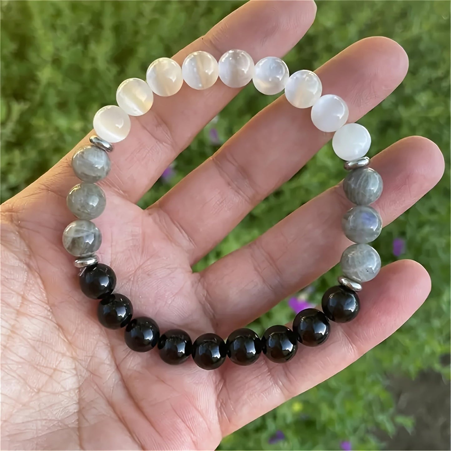 TUBIANCA Obsidian Labradorite Cat Eye Stone Bracelet – Natural Healing Crystal Energy Jewelry for Protection, Balance & Positive Energy – Handmade Gemstone Beaded Bracelet for Men & Women