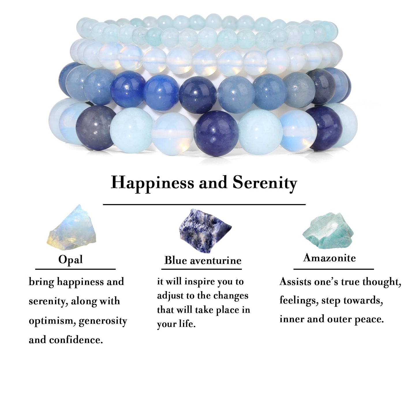 Vinswet 4pcs Natural Stone Beaded Bracelets for Women Men,Healing Crystal Gemstones Stretch Bracelet,4mm 6mm 8mm 10mm Opal Blue aventurine Amazonite Anxiety Stress Relief Bracelet Jewelry Gifts
