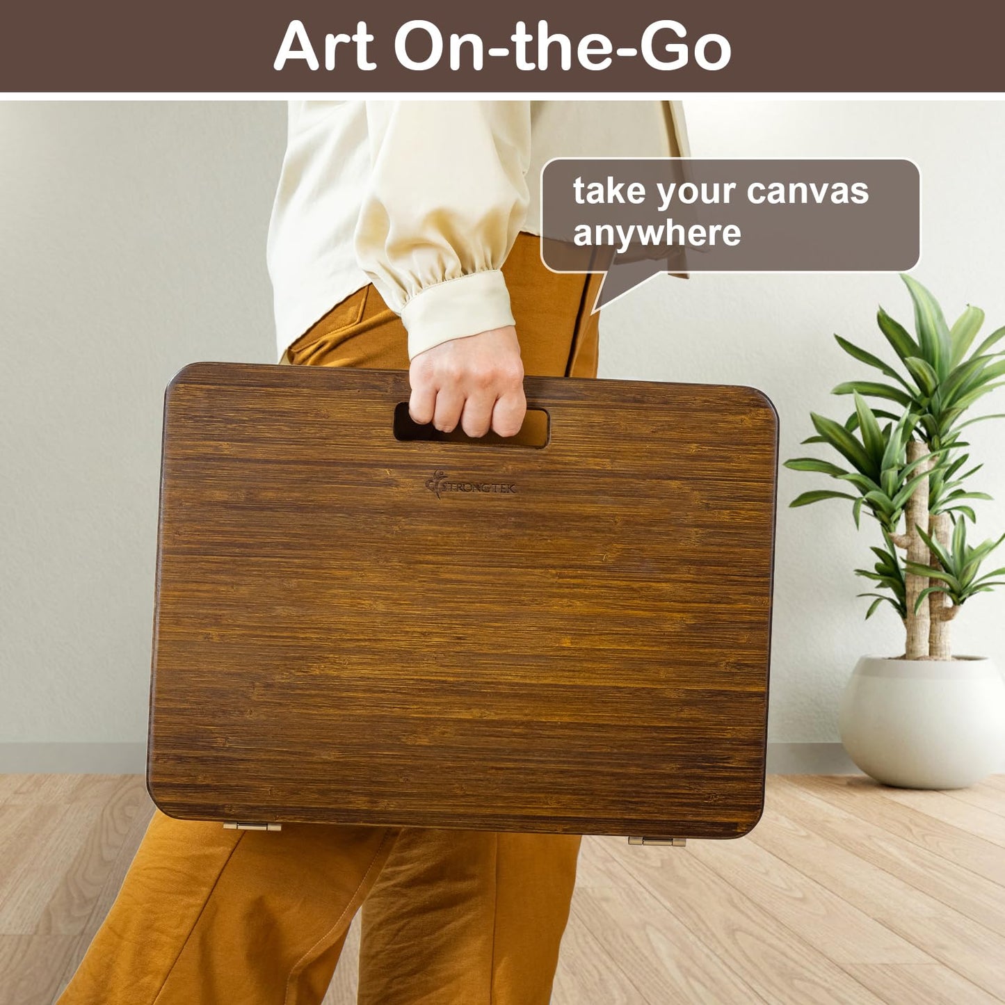 StrongTek 6-Position Bamboo Table Easel, 16x12 Inch Adjustable Drawing and Sketching Board with Built-in Handle and Back Storage, Portable Art and Lap Desk for Sketching, Reading, and Book Stand