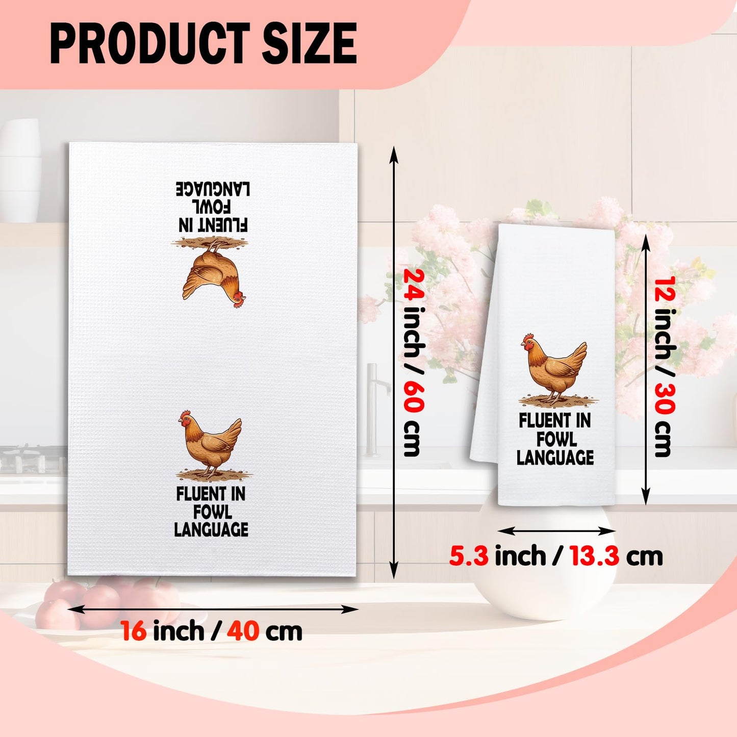 NAHMAKNE Funny Chicken Kitchen Towels, Fluent in Fowl Language, Humorous Saying Dish Towels for Farmhouse Decor, Chicken Lover Gifts, Birthday for Farm Women Mom Wife Sister Friend