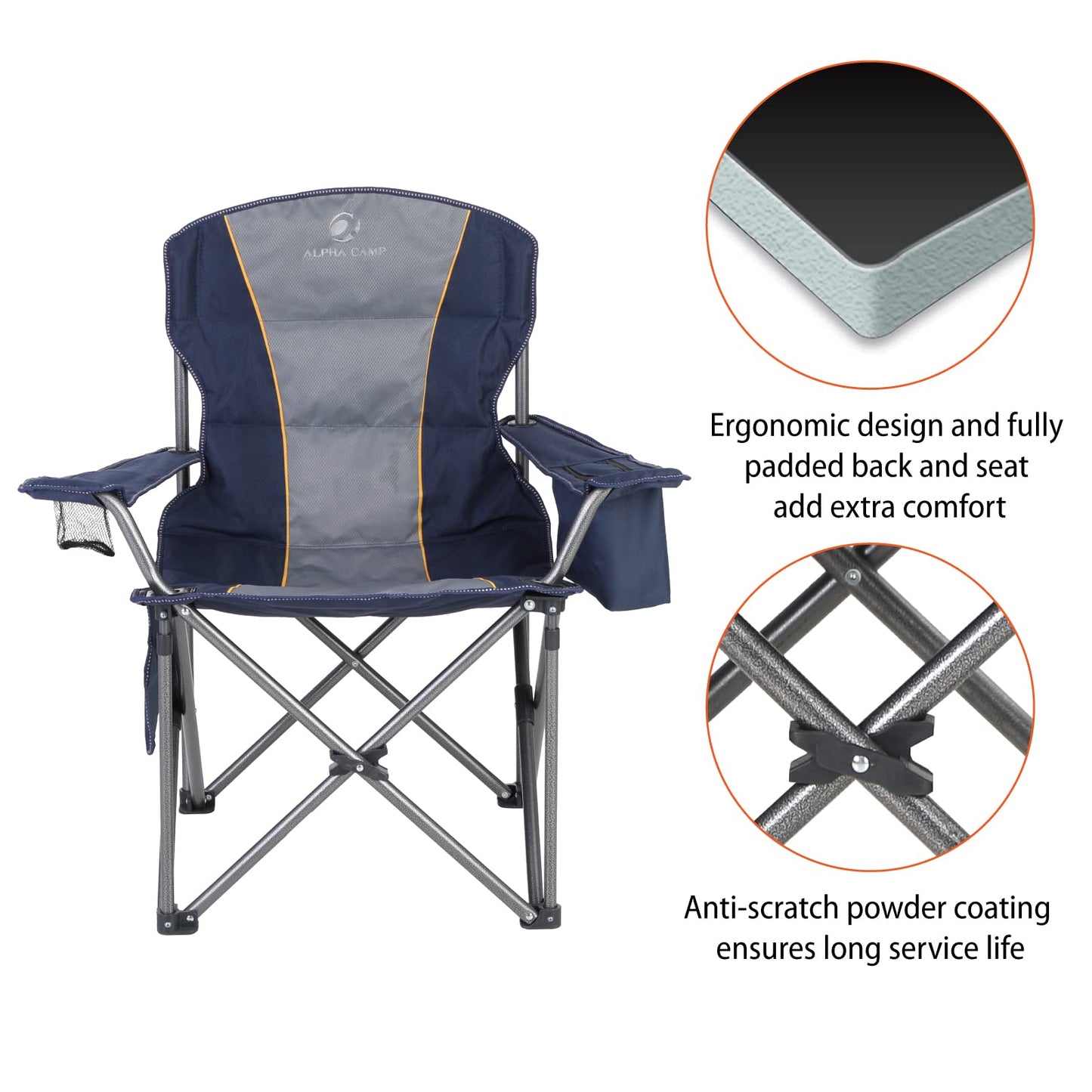 Oversized Folding Camping Chair for Adults, Heavy Duty Portable Lawn Chairs with Cooler Bag, Side Pocket & Cup Holder, Folding Chairs for Outside Support 450 LBS Outdoor Chair
