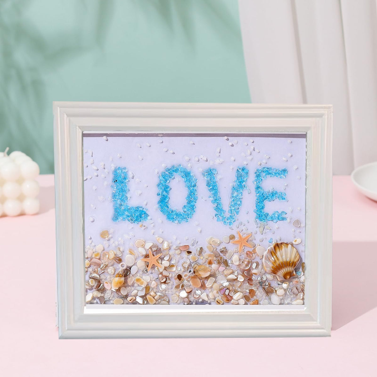 AGARES Sea Glass Art Kit, New Resin Art Kits for Adults, DIY Mosaic Kits, DIY Resin Beach Art Kit, Beach Art Photo Frame for Home Decoration, Bookshelf, Office (Wave)