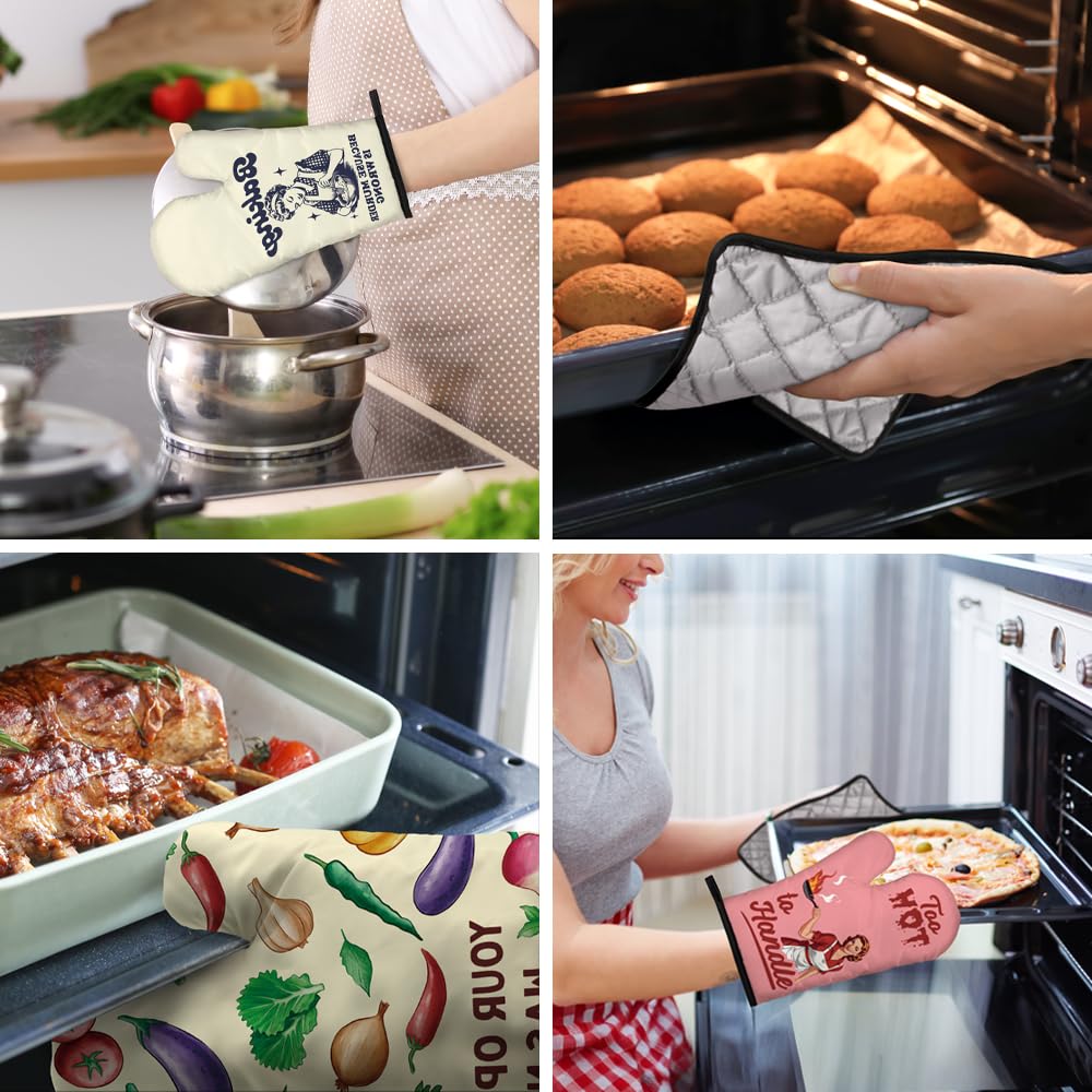 DYJYBMY The Food Has Weed in It Funny Oven Mitts and Pot Holder Set, Funny Kitchen Gadgets for Women, Valentine Housewarming Gifts for Chef Her Lovers, Hostess Birthday Gifts for Mom Aunt Sister BFF