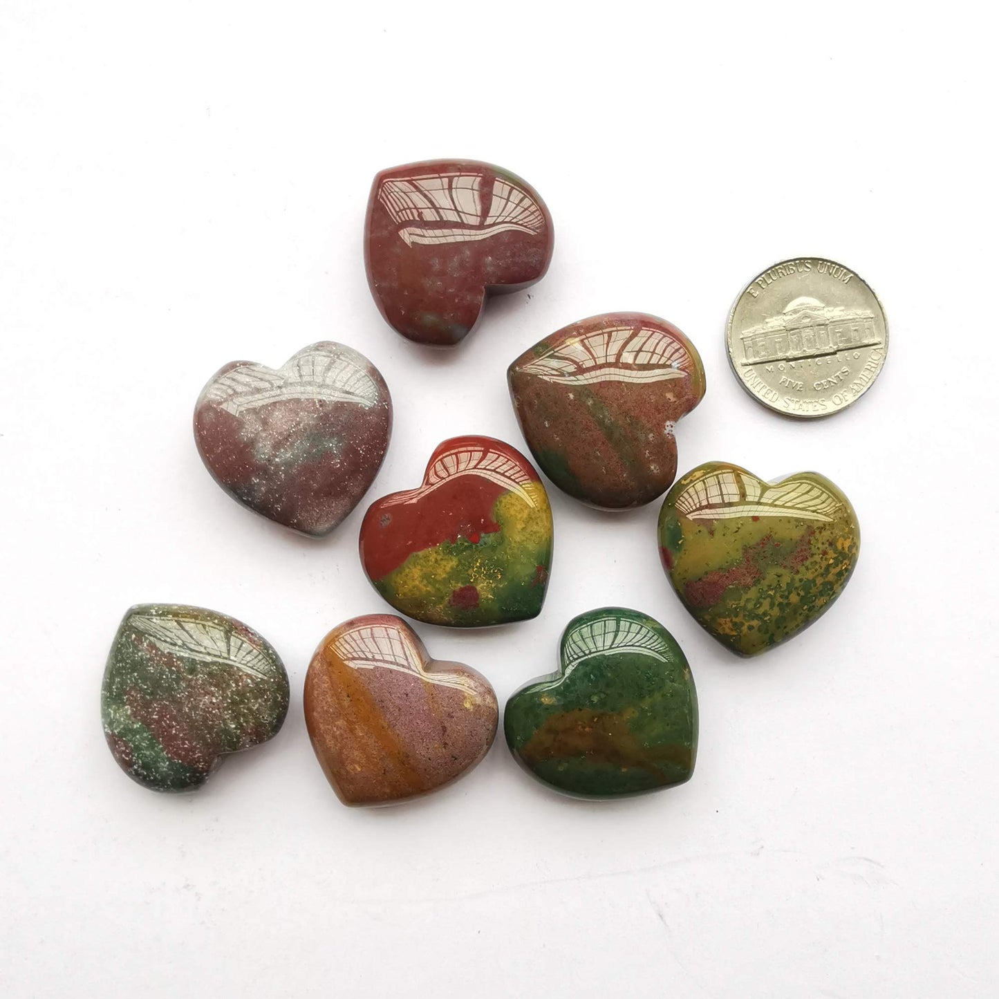 Bacatgem 3 Pcs Natural India Agate Pocket Palm Thumb Healing Crystal Heart Love Worry Stones,1 inches Reiki Balancing Crystal and Healing Stones