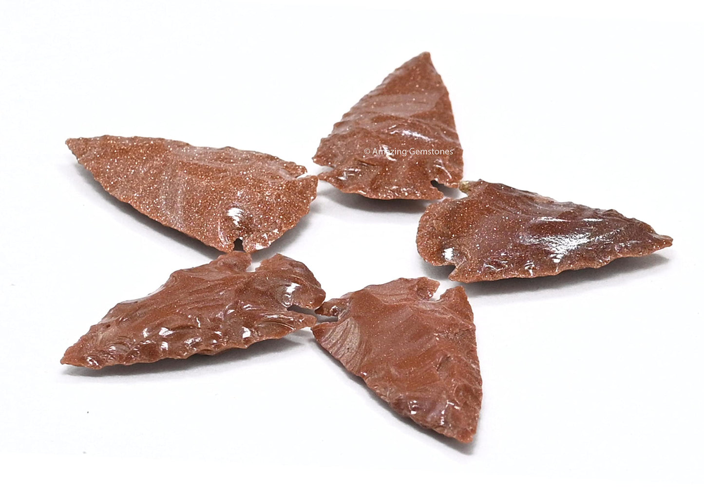 Amazing Gemstone 5 Pieces Red Goldstone Arrowhead, Crystal and Healing Stone Flint Rock Arrow Head - 1 to 1.5 Arrowheads for DIY Project Craft Point Jewelry Making