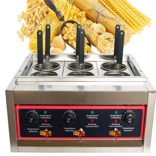 PreAsion 220V Commercial Pasta Cooker with 6 Noodle Filter Electric Pasta Cooking Machine Multifunctional Pasta Warmer Noodles Cooker 6KW for Cooking Dumplings NoodlesVegetables 30-110℃
