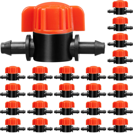 Gardrip 1/4" Drip Irrigation Valve - 25 Pack Shut Off Switch Fits 1/4 Inch Drip Tubing - Cut Off Valve for Garden Lawn Irrigation