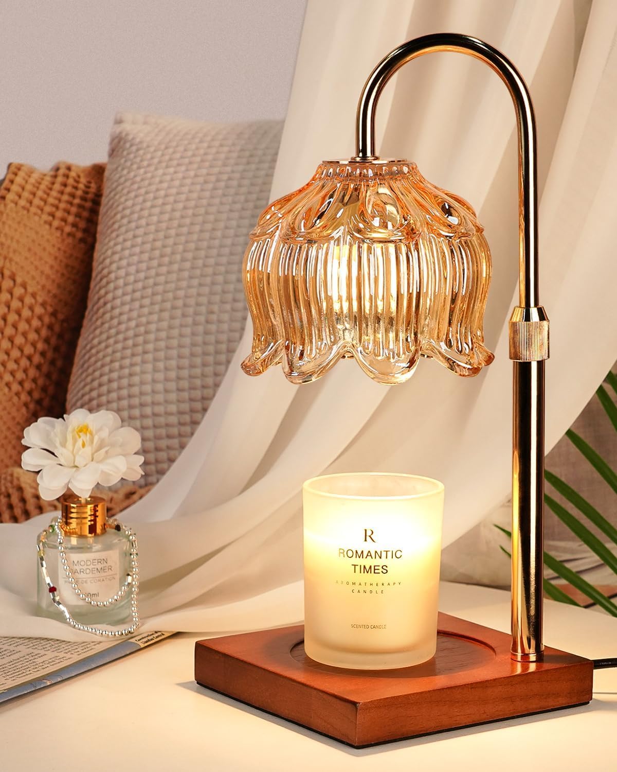 Flower Candle Warmer Lamp with Timer & Dimmer, Adjustable Height Candle Warmer, Mothers Day Birthday Gifts for Women Mom, House Warming New Home Decor, Wax Warmer with 2 Bulbs for Jar Candles