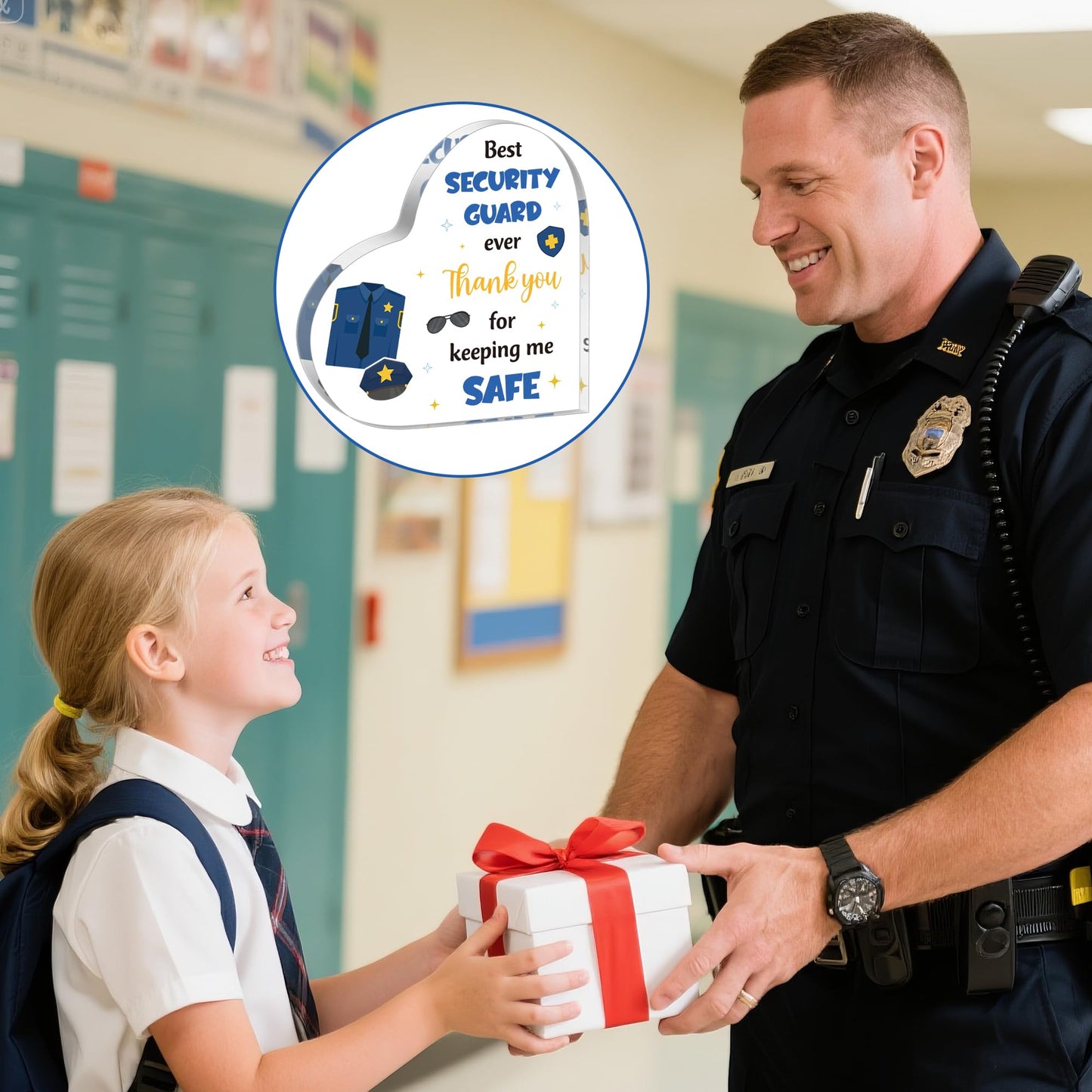 WATINC Appreciation Gifts for Security Guard, Thank You School Safety Officer Keepsake Award for Men, Acrylic Heart Shaped Table Centerpiece Sign, Thanks Security Staff Farewell Birthday Desk Decor