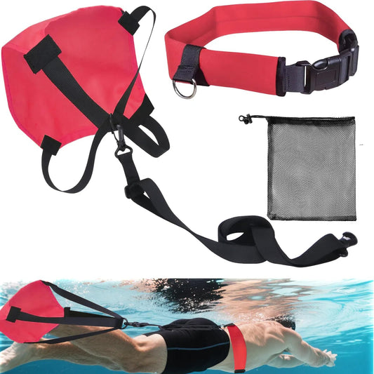 Adjustable Swim Parachute Belt - Resistance Training Stationary Swimming Belts Set for Swimmers Build Speed & Endurance for Pool, Ocean Water